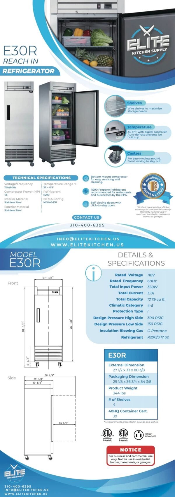 E30R 1-Door Reach-In Refrigerator - Image 10