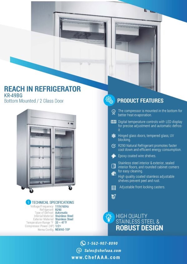 Chef AAA - KR-49BG 55" 2 Glass Door Reach-in refrigerator 40.72cu.ft NSF - Image 2